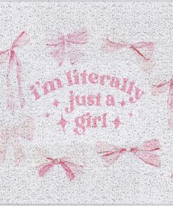 Likjad Coquette Preppy Pink Bow Door Mat, Trendy Preppy Doormat for Home Outdoor Indoor Entrance, I'm Literally Just a Girl Welcome Mats for Front Door Porch Outside Entryway, 17x30 Inches