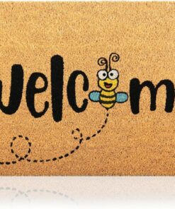 Bee - 17"x29" - Coir Door Mat with Heavy Duty Backing - Welcome Mats for Entryway, Porch - Anti-Slip PVC & Coconut Fiber Surface - Natural Home Accessories, Minimalist Original Design