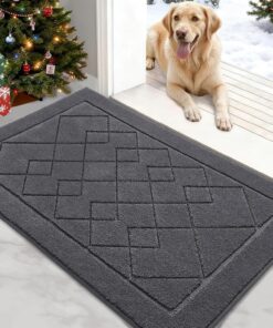 REFETONE Dirt Trapper Door Mat 24" x 36", Washable Indoor Doormat Rubber Backing Non Slip, Resist Dirt and Absorbent Entrance Mat, Low Profile Inside Floor Mats for Front Back Door and Entryway, Grey