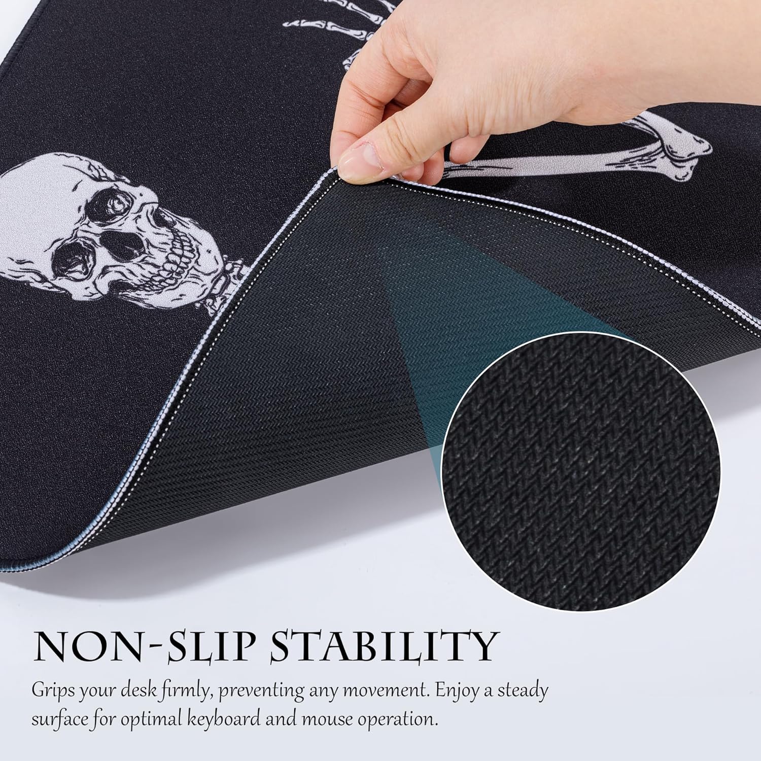 ALOANES Waterproof Mouse Pad with Durable Stitched Edge, Large Gaming Keyboard Pad, Non-Slip Rubber Base, Extended Desk pad for Gamer, Office & Home, Right Skeleton Mousepad 27.6''x 11.8''x 0.12'' - Image 3
