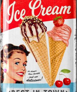 Vintage Tin Sign Retro Diner Decor ICE CREAM, Metal Kitchen Signs Wall Decor, Vintage Ice Cream Sign, 50s Diner Decor, Vintage Metal Kitchen Sign, 12x8"