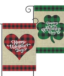 2Pcs Holiday Garden Flags Happy Valentine’s Flag Happy St. Patrick's Day Banners Burlap Yard Signs Vertical Double Sided House Flags Seasonal Festive Decorations for Indoor Outdoor Lawn, 12 x 18 inch