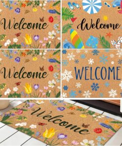 Tinideya Seasonal Welcome Door Mat 24"x15" Interchangeable Entrance Mats for Front Door Non-Slip Rugs Faux Coir Doormat for Spring Summer Fall Winter Indoor Outdoor