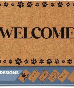 Barnyard Designs Natural Coco Coir Heavy Duty Backing Doormat - Large Cute Non-Slip Front Door Welcome Mat for Outside Entrance or Porch Entry, Brown (17x30, Welcome Paws)
