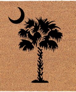 STUEJW Doormat Front Door Mat New Home Closing Housewarming Gift Palmetto Tree South Carolina Palm Moon 16x24 inch