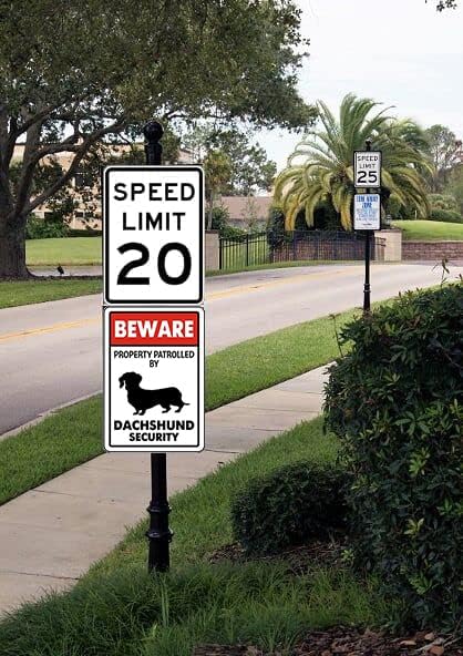 Metal Beware Property Patrolled by Dachshund Security Signs Aluminum Road Tin Signs for Outdoor Coffee Shop bar Club 8x12 Inches - Image 5