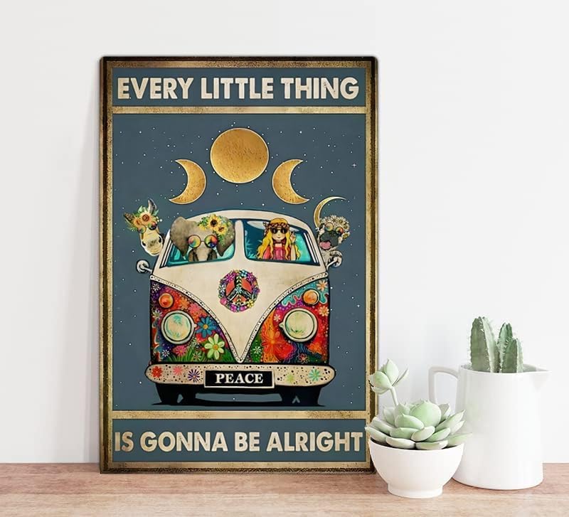 Retro Hippie Decor Wall Art Poster - "Every Little Thing is Gonna Be Alright" Vintage Metal Sign, Perfect for 70s Themed Rooms and Cool Poster Collections, 12 * 8 Inch (955) - Image 3