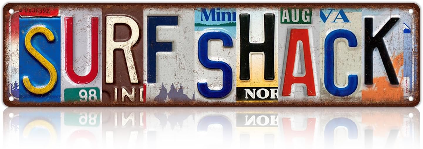 Vintage Surf Shack Street Sign Wall Decor Metal Tin Signs for Beach Summer