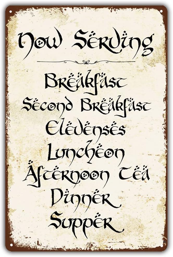 Vintage Style Funny Tin Sign, Second Breakfast Kitchen Sign, Gift for LOTR Fans, Metal Signage, 8x12 Inches