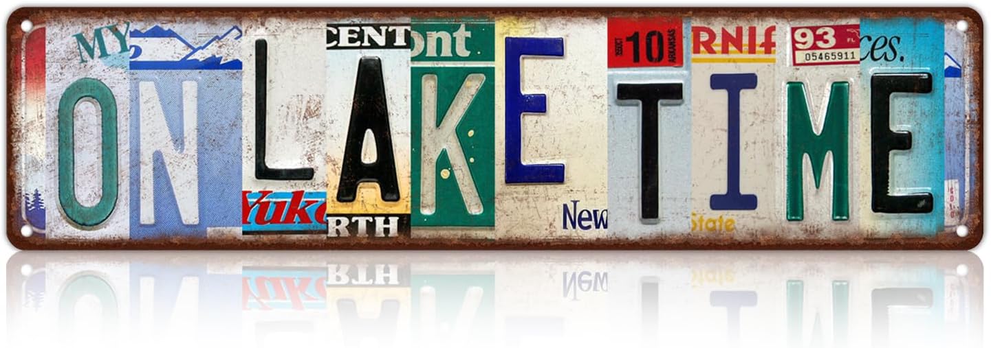 Vintage On Lake Time Wall Decor Street Signs Lakehouse Metal Tin Signs 16 x 4 Inches