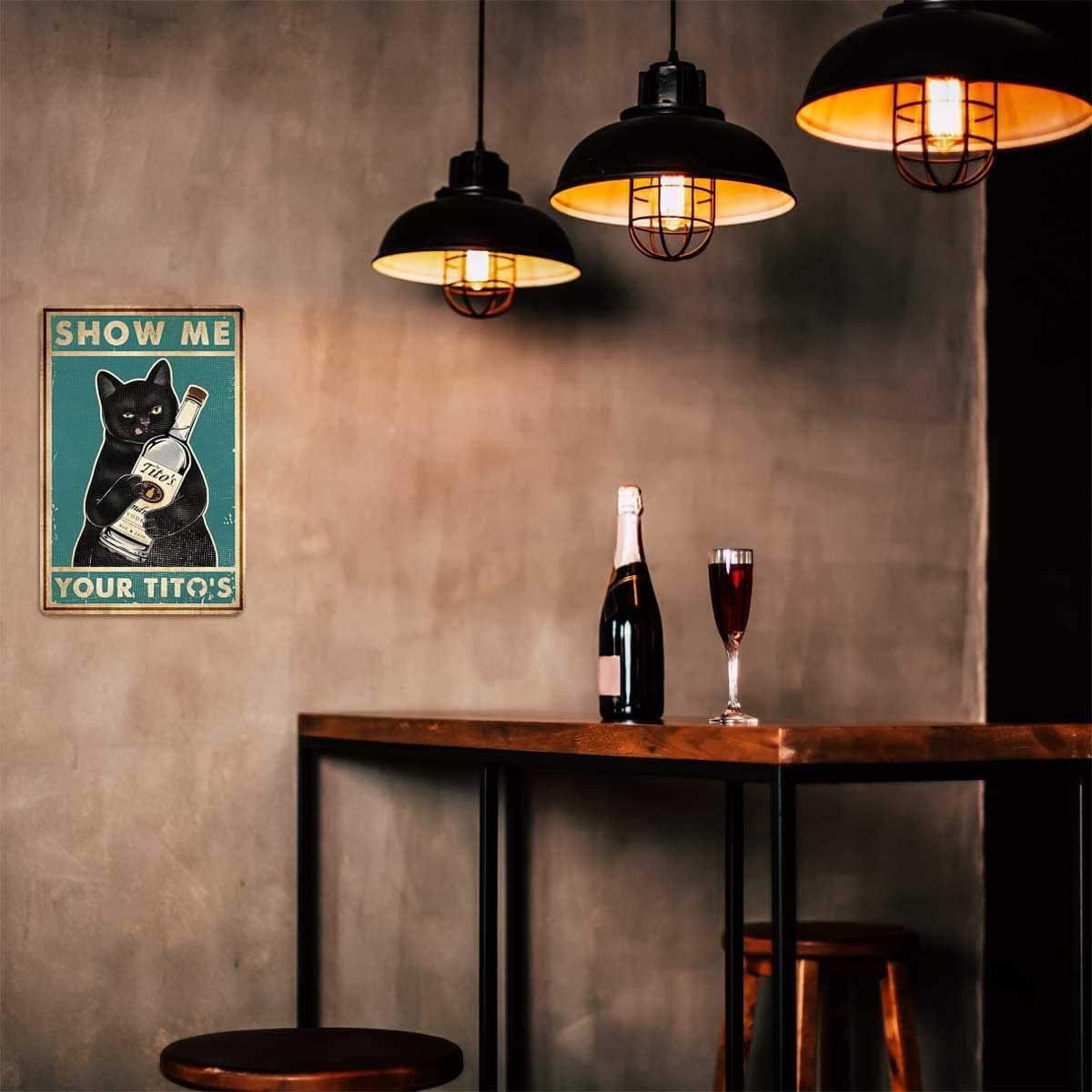 Funny Show Me Your Tito's Black Cat Poster Man Cave Sign Vintage Bar Sign Bar Wall Decor 12" * 8" (098) - Image 4
