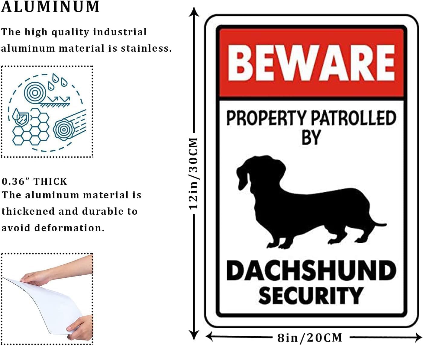 Metal Beware Property Patrolled by Dachshund Security Signs Aluminum Road Tin Signs for Outdoor Coffee Shop bar Club 8x12 Inches - Image 2