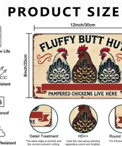 Alternative view of Vintage Fluffy Butt Hut Pampered Chickens Live Here Chicken Tin Sign for Chicken Coop Farm Kitchen Garden Yard Decor 8x12 inch (3940)
