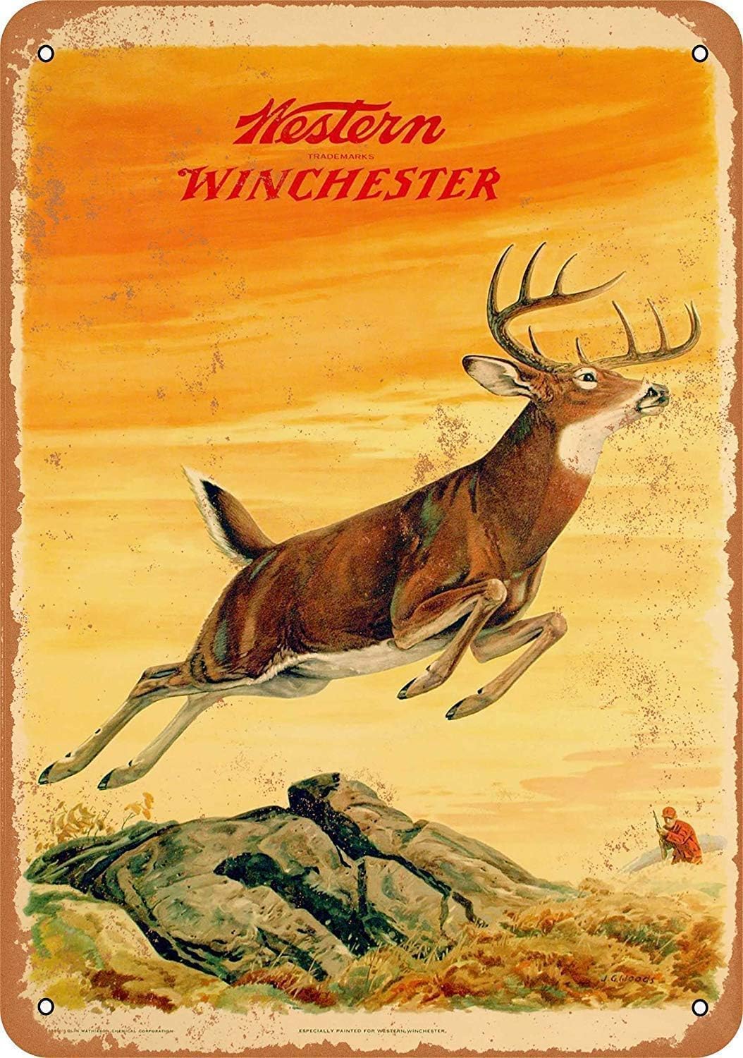 Metal Tin Sign 8x12 inche - Vintage Style/Rusty Look 1958 Western Deer - Plaque Poster for Bar Pub Beer Home Garage Man Cave Wall Decor