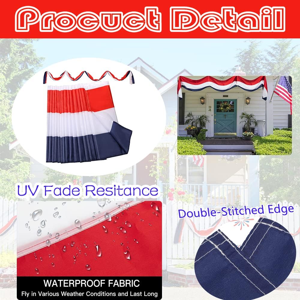 2Pack American Bunting Flag Veterans Day 4th of July 2x20Ft USA Patriotic Banner for Outside Porch Outdoor Red,White & Blue Bunting Decor Home Garden Décor Independence Day Memorial Days - Image 4