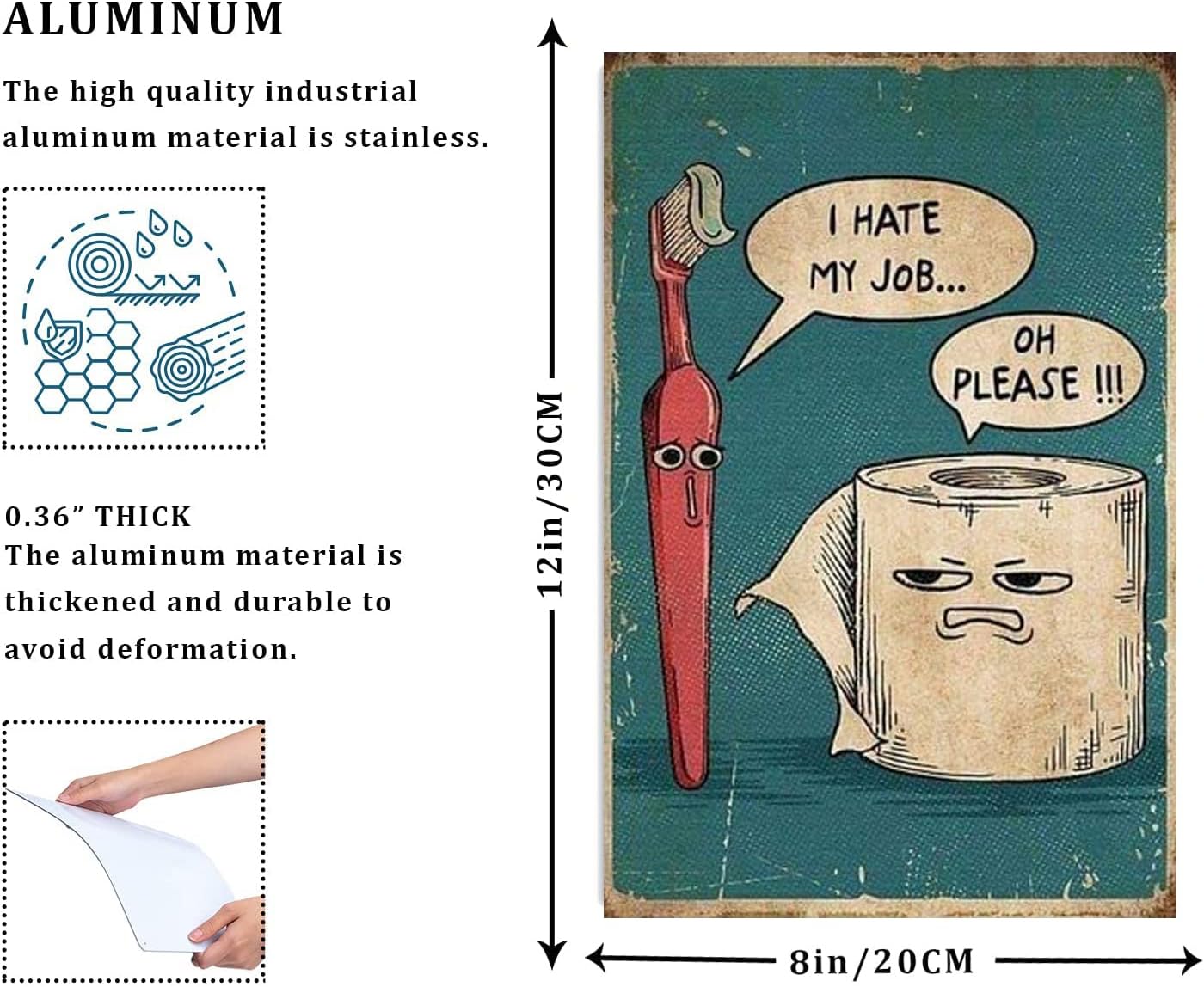 Metal Sign I Hate My Job Oh Please Funny Toilet Retro Tin Sign Bathroom Wall Art Home Décor, 12x8inch - Image 2