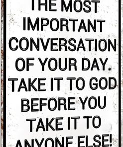Christian Gifts for Men Women Prayer Is The Most Important Conversation of Your Day Vintage Tin Sign Religious Metal Wall Art for Home Church Prayer Room Office Chapel Decor 8x12 Inch(3167)