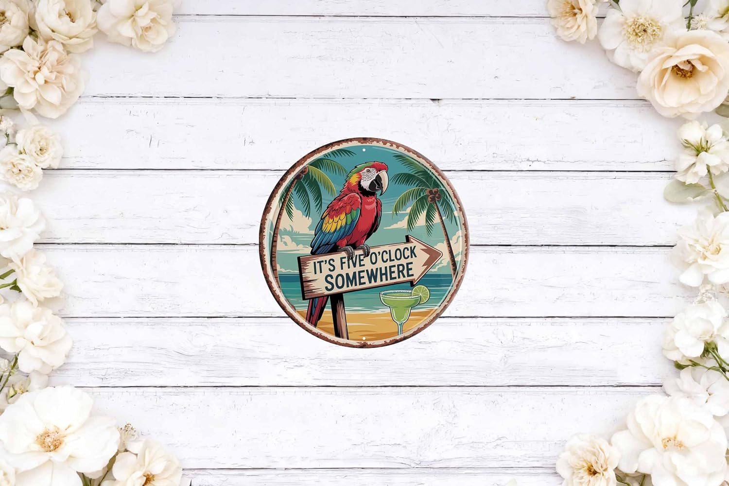 Five O'Clock Somewhere Metal Sign 8x8in Round Bar Plaque for Patio Wall Decor Happy Hour Gift - Image 6