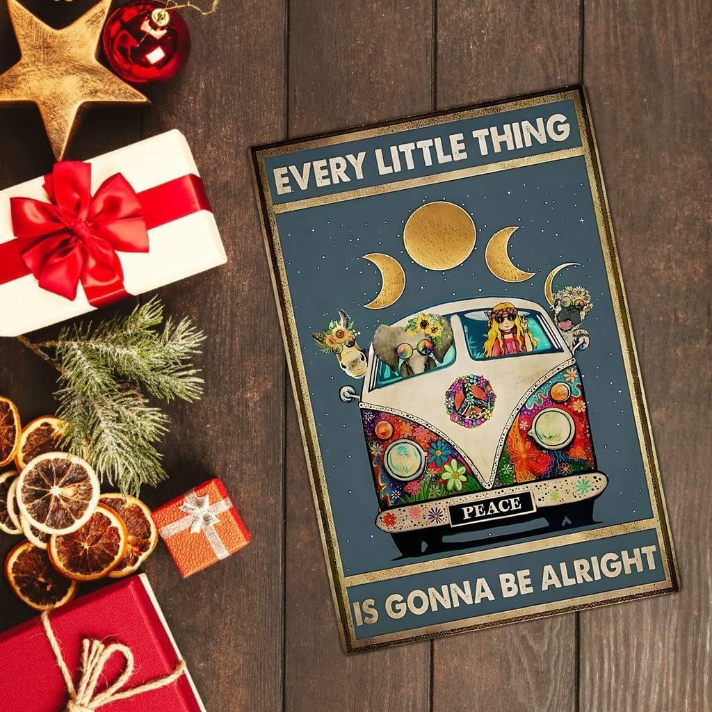 Retro Hippie Decor Wall Art Poster - "Every Little Thing is Gonna Be Alright" Vintage Metal Sign, Perfect for 70s Themed Rooms and Cool Poster Collections, 12 * 8 Inch (955) - Image 7