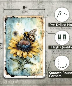 Alternative view of Metal Garden Signs for Outside - Vintage Bee Sunflower Sign, Outdoor Signs for Patio, Backyard, Farmhouse, Garden, Porch, Home and Yard Wall Decor Art, Gifts for Women, 8 x 12 inch