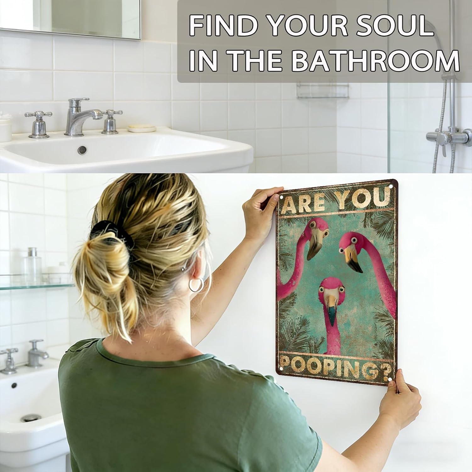 Flamingo Bathroom Decor Metal Tin Sign Funny Wall Art "Are You Pooping" Retro Poster for Guests and Family Restroom Toilet Washroom Tropical Home 8x12 Inch - Image 5