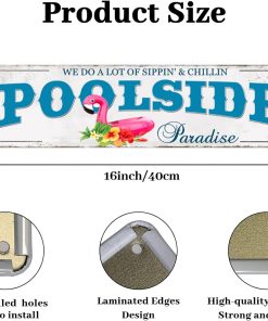 Alternative view of Outdoor Pool Decor Pool Sign Poolside Paradise Rustic Looking Tin Metal Signs Outdoor Patio Signs Outdoor Bar Decor Outdoor Patio Signs Backyard Outside Pool Deck Decorations 4x16Inches