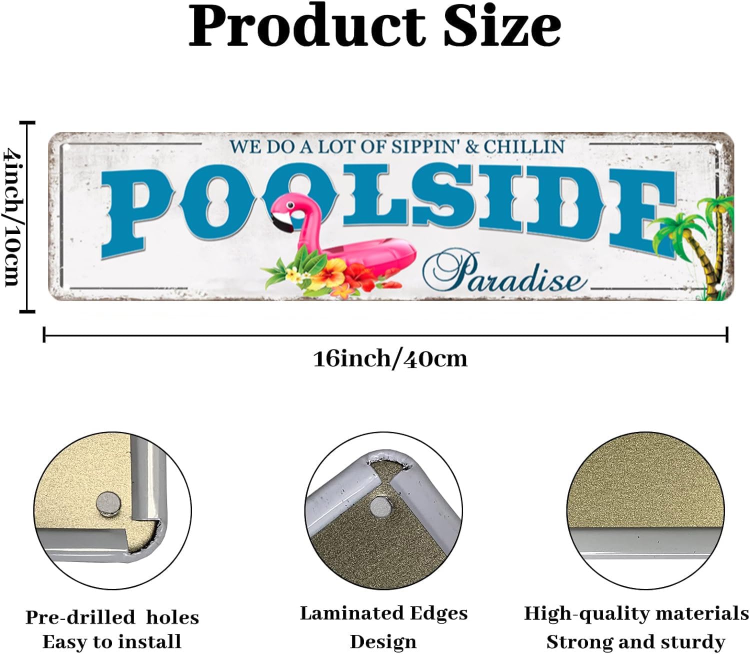 Outdoor Pool Decor Pool Sign Poolside Paradise Rustic Looking Tin Metal Signs Outdoor Patio Signs Outdoor Bar Decor Outdoor Patio Signs Backyard Outside Pool Deck Decorations 4x16Inches - Image 2