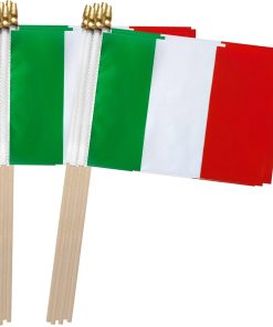 Italy Stick Flag Italian Small Mini Hand Held Flags,5x8 Inch,12 Pack