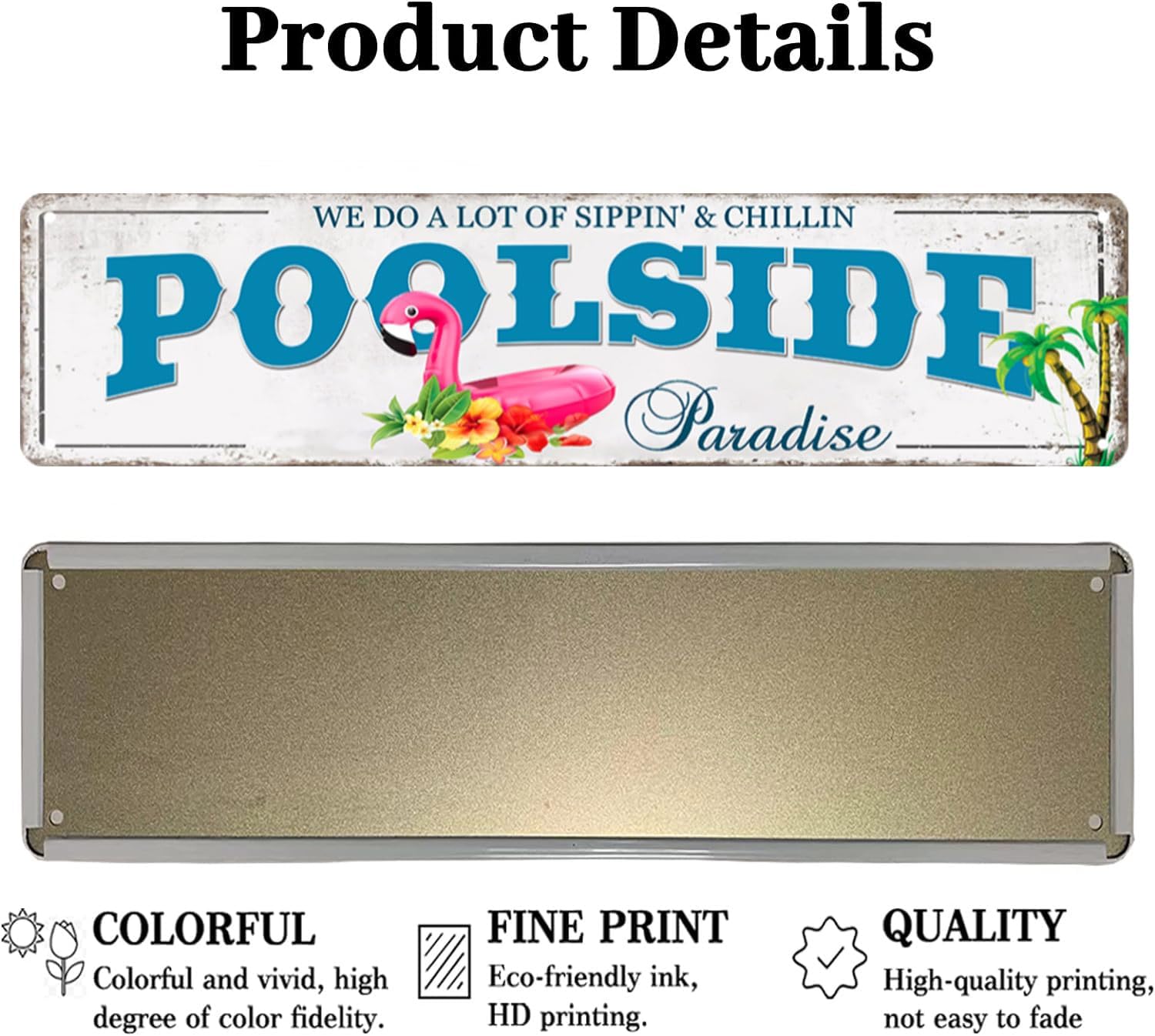 Outdoor Pool Decor Pool Sign Poolside Paradise Rustic Looking Tin Metal Signs Outdoor Patio Signs Outdoor Bar Decor Outdoor Patio Signs Backyard Outside Pool Deck Decorations 4x16Inches - Image 3