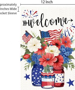 Alternative view of Patriotic garden flag 12x18 Vertical Double Sided Patriotic Mason Jar Flowers Burlap Yard Flag Red Blue Memorial Day Independence Day Holiday Outside DecorationsHoliday Festivities