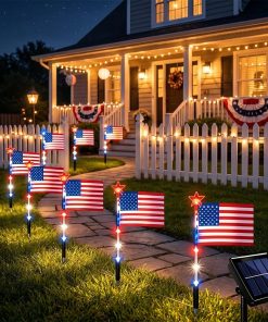 8 Pack Solar American Flag Pathway Lights-4th of July Outdoor Decor American Flag Lights, Patriotic Pathway Lights for 250th Anniversary Celebration Independence Yard Garden Day Decor (8 PCS)