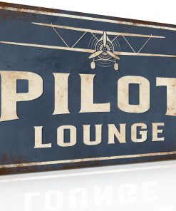 Pilot Lounge Sign Airplane Wall Decor Aviation Decor Aviation Gifts Airplane Party Decorations Funny Boys Room Nursery Garage Man Cave Tin Signs Vintage Metal 12x8 Inch