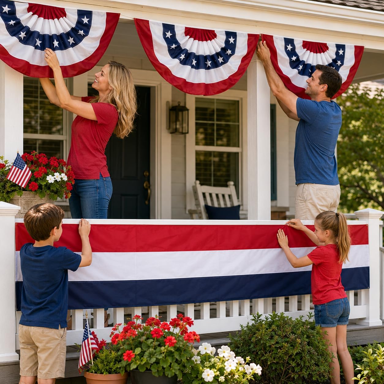 2Pack American Bunting Flag Veterans Day 4th of July 2x20Ft USA Patriotic Banner for Outside Porch Outdoor Red,White & Blue Bunting Decor Home Garden Décor Independence Day Memorial Days - Image 2
