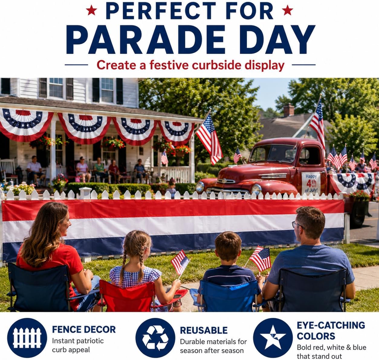 2Pack American Bunting Flag Veterans Day 4th of July 2x20Ft USA Patriotic Banner for Outside Porch Outdoor Red,White & Blue Bunting Decor Home Garden Décor Independence Day Memorial Days - Image 6