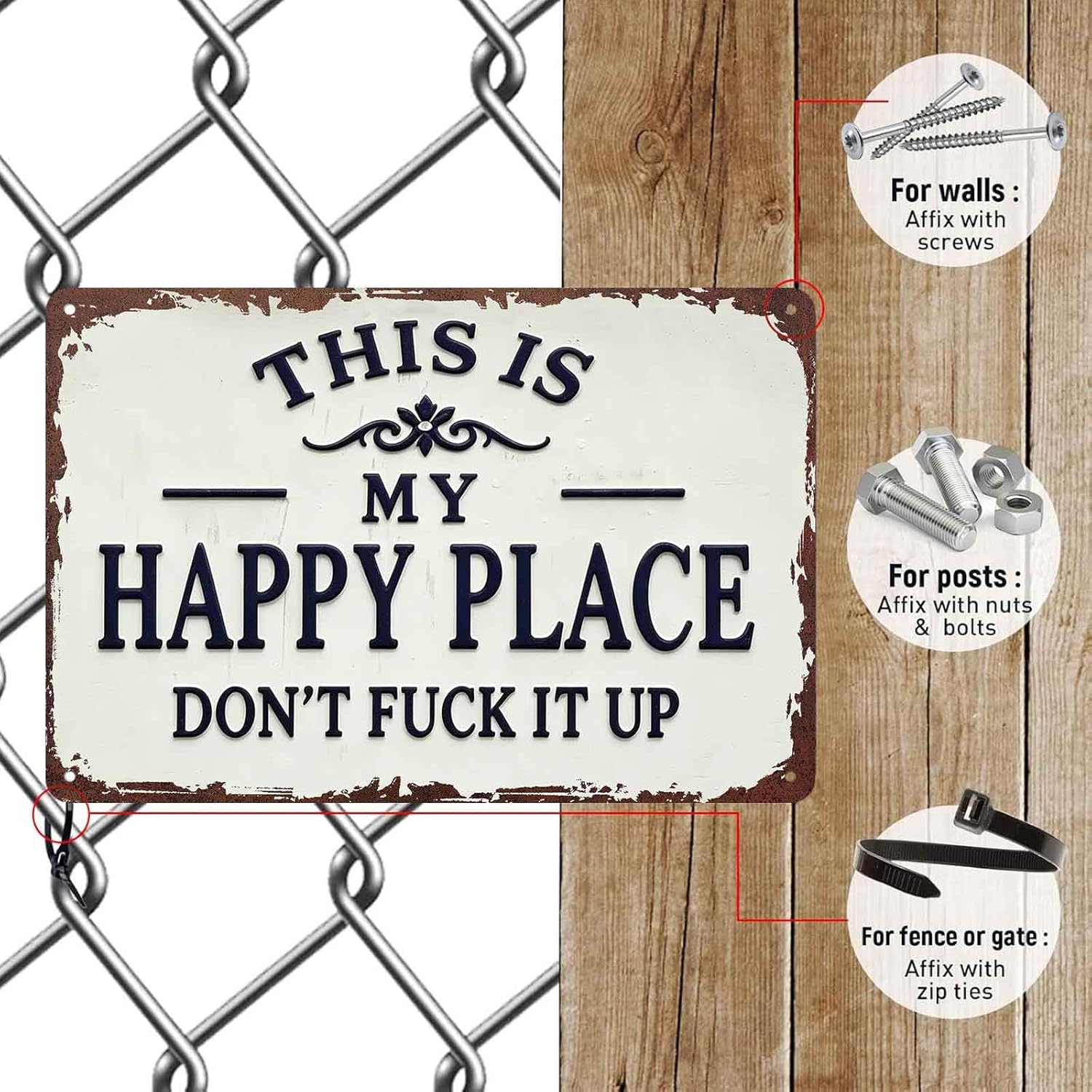 This Is My Happy Place Don't Fuck It Up Metal Sign, 8x12 Inch Aluminum Wall Art, Funny Rustic Style for Man Cave, Garage, Bedroom - Image 6