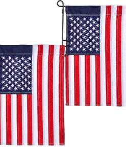 2 Pack American Flag Garden Flags Embroidered - 12''x18'', Deluxe Embroidered Stars and Sewn Stripes USA Garden Flags,Patriotic Decorative Yard Flags for Garden and Home, 210D Nylon