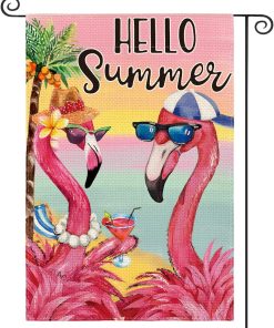 Flamingo Hello Summer Garden Flag 12x18 Inch | Double Sided, Weather & Fade Resistant, Yard Outdoor Decoration, for Outside