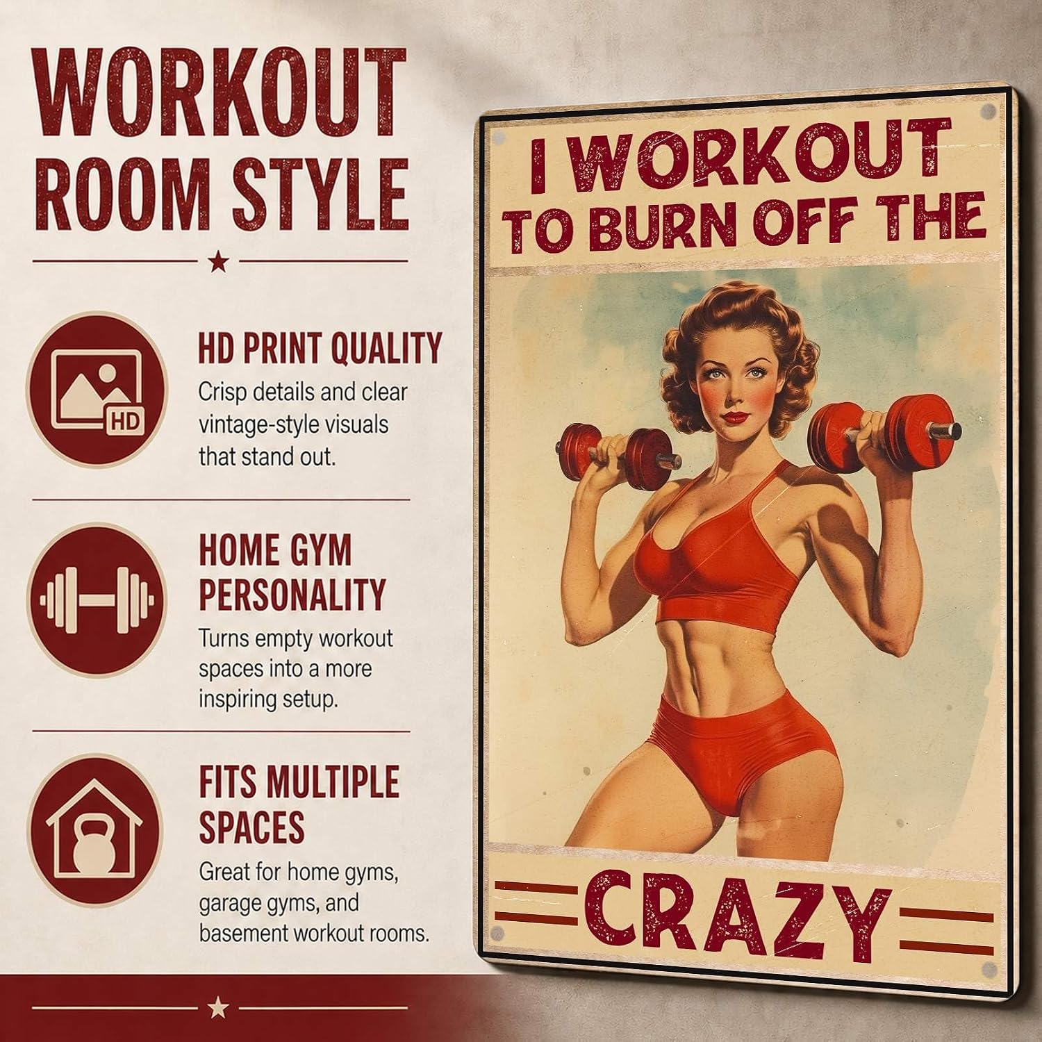 Home Gym Decor Metal Sign, Motivational Gym Wall Art for Women's Workout Room, I Workout to Burn Off The Crazy, 12 x 8 Inch - Image 6