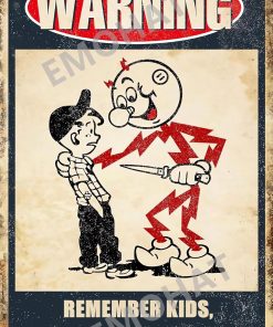 Warning Sign Remember Kids Electricity Will Kill You Metal Tin Sign Vintage Retro Caution Safety Wall Decor Poster Plaques For Room Home Restaurant Garage Outdoor Indoor 8x12 Inch