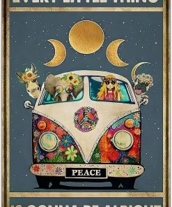 Retro Hippie Decor Wall Art Poster - "Every Little Thing is Gonna Be Alright" Vintage Metal Sign, Perfect for 70s Themed Rooms and Cool Poster Collections, 12 * 8 Inch (955)