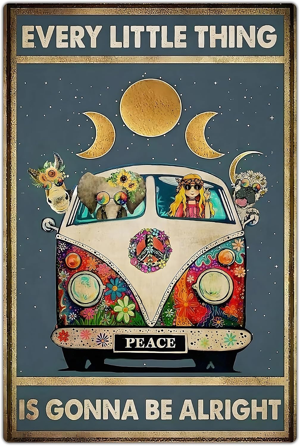 Retro Hippie Decor Wall Art Poster - "Every Little Thing is Gonna Be Alright" Vintage Metal Sign, Perfect for 70s Themed Rooms and Cool Poster Collections, 12 * 8 Inch (955)