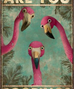 Flamingo Bathroom Decor Metal Tin Sign Funny Wall Art "Are You Pooping" Retro Poster for Guests and Family Restroom Toilet Washroom Tropical Home 8x12 Inch