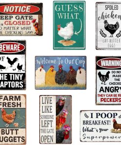 Funny Chicken Coop Signs Outdoor Decor - Personalized Metal Farm Signs for Outdoors, Vintage Chickens Tin Sign 8x12 Inches (9-Pack) - Chicken Gifts for Chicken Lovers, Farmhouse Yard Fence & Garden Wall Decor