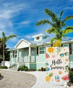 Alternative view of Hello Summer Garden Flag 12x18 Inch Double Sided Vertical, Small Burlap Colorful Sun Ice Cream Fruits Beach Sign Yard Outdoor Decoration
