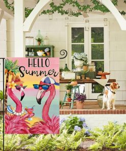 Alternative view of Flamingo Hello Summer Garden Flag 12x18 Inch | Double Sided, Weather & Fade Resistant, Yard Outdoor Decoration, for Outside