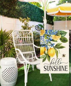 Alternative view of Spring Summer Lemon Hydrangea Welcome Garden Flag 12 x 18 Inch Double Sided, Hello Sunshine Lemon Fruit Floral Farmhouse Burlap Small Yard Flag Seasonal Holiday Outdoor Outside Decoration
