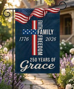 Waterproof Thickened 250 Anniversary Usa Flag, Outdoor Usa 250th Anniversary Merchandise God Bless America Small Garden Flags for Outside, 4th of July Patriotic Flags 12x18 Double CROSS FAITH FREEDOM