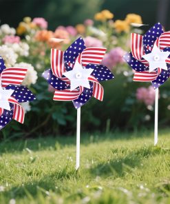 Alternative view of American Flag Patriotic Pinwheels 10 Pack pinwheels for Yard and Garden Red White and Blue Decorations Outdoor Decor Windmills for 4th of July Decorations