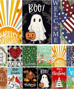 Seasonal Garden Flags Set of 12 Double Sided 12x18 Inch, Small Yard Flags for Outside, Christmas Halloween Easter Valentine's Day Decor, Spring Summer Fall Winter Holiday Garden Decorations