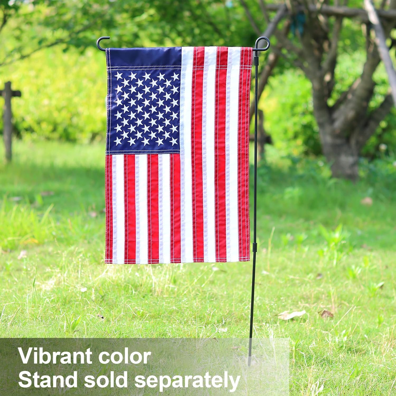 2 Pack American Flag Garden Flags Embroidered - 12''x18'', Deluxe Embroidered Stars and Sewn Stripes USA Garden Flags,Patriotic Decorative Yard Flags for Garden and Home, 210D Nylon - Image 2